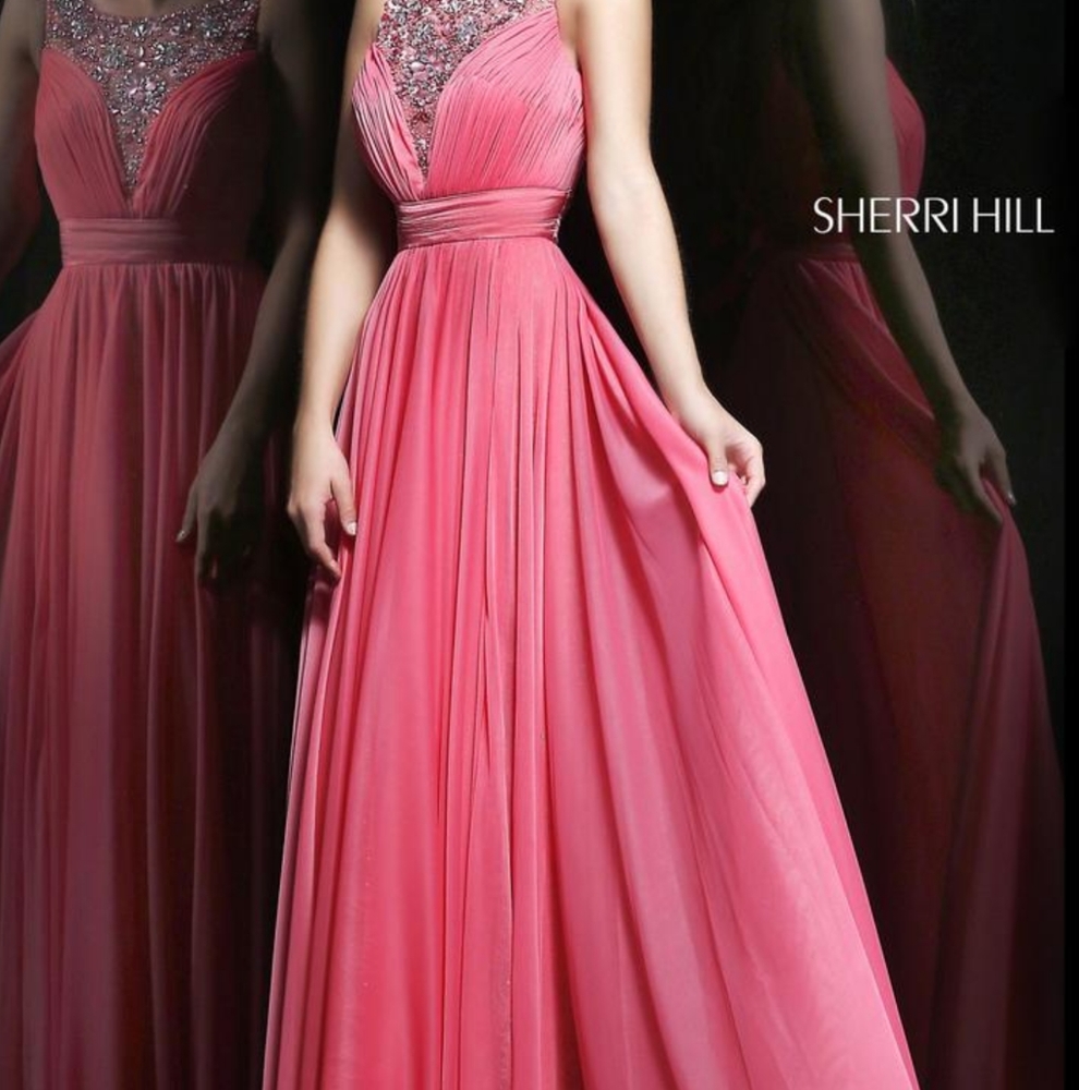 Sherri Hill Coral halter prom dress